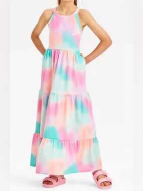 Cat & Jack Tie Dye Tiered Ruffled Maxi Dress
